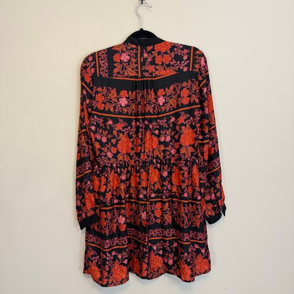 Cupcakes and Cashmere Babydoll Dress M Red Floral Shift Mini Long Sleeve Boho - Picture 2 of 11
